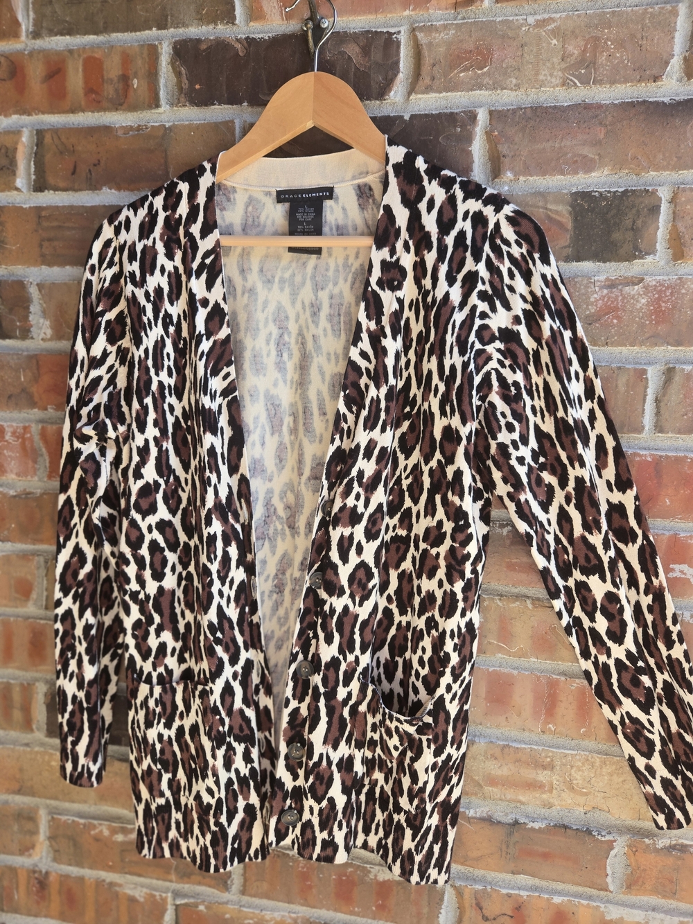 Grace Elements Open-Front Leopard Print Cardigan - Brown, Black, Cream